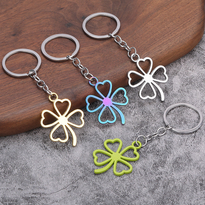 Minimalist Four-Leaf Clover Alloy Keychain Bag Charm Gift