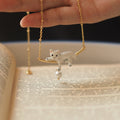 White Cat Bar Pendant Necklace with Pearl Drop in the Pictured Finish view 1