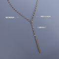 Gold Y Lariat Necklace Thin Vertical Bar Pendant Drop view 2