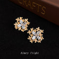 Gold Floral Cluster Stud Earrings Marquise Clear Stones view 1
