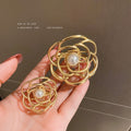 Gold Tone Camellia Pearl Hair Claw In Small Or Large Size view 1