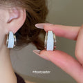 Two Tone Enamel Double Hoop Stud Earrings In Three Colors view 4