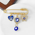 Rhinestone Safety Pin Brooch with Evil Eye Charm Cluster view 12