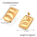 Gold Steel Square Ruched Texture Stud Earrings Pair view 7