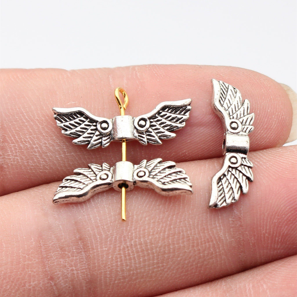 22x7x3.3mm 0.88g Antique Silver Zinc Alloy Wing Loose Metal Beads for DIY Bracelet Jewelry Making