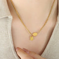 Gold Curb Chain Good Luck Tag Oval Disc Pendant Necklace view 1