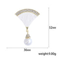 White Shell Fan Brooch Pearl Drop Crystal Gold Rim view 5