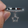 Pave Band Open Star Dangle Charm Ring Metal Alloy Three Colors view 6
