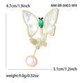 White Shell Butterfly Brooch with Green Crystal and Pearl Drop view 4