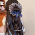 Coffee Floral Fabric Scrunchie Navy Pleated Bow 3 Styles view 3