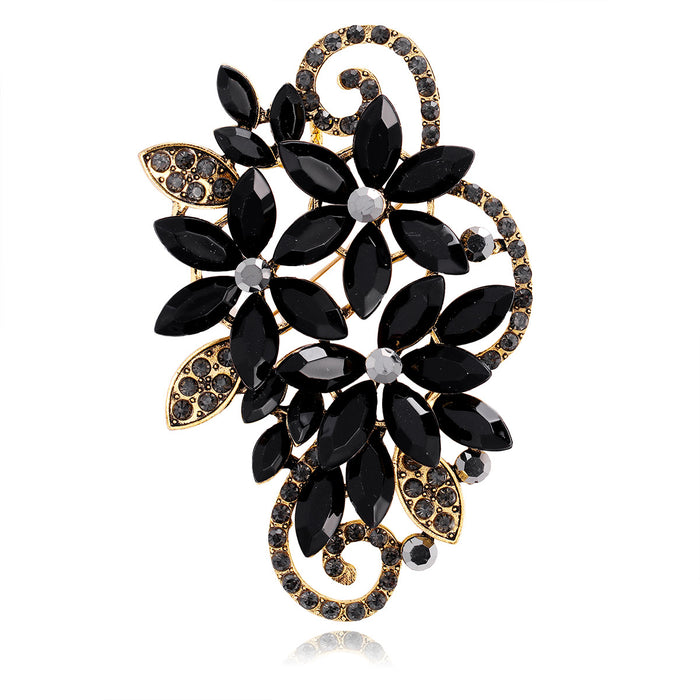 Black Flower Crystal Six Designs Metal Brooch Pin for Jackets and Lapels