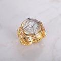Two Tone Round Crystal Mechanical Motif Statement Ring view 4