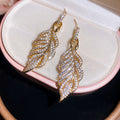 Crystal Leaf Drop Earrings with Detailed Gold Tone Openwork view 6