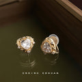 Gold Lace Heart Clear Zircon Stud And Clip Earrings view 7