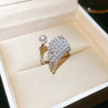 Pearl Wing Open Rings With Rhinestone Trim Gold Silver view 6