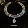 Silver Rhinestone Mesh Wide Choker Oval Crystal Drop Pendant view 2