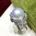 White Gold Tone Pearl Bow Crystal Statement Ring Sizes 6-10 view 3