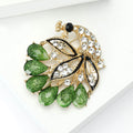 Green Teardrop Crystal Peacock Brooch Gold Tone Metal view 4