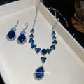 Blue Flower Teardrop Necklace Earrings Silver Crystal Set view 4