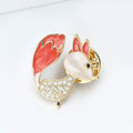 Red Enamel Fox Brooch With Crystal Body Decorative Lapel Pin view 2