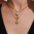 Checkerboard Enamel and Natural Stone Pendant Necklaces view 2
