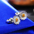 Daisy Stud Earrings in Small and Large Sizes with Clear Crystal Details view 3