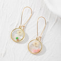 Gold Tone Round Pressed Flower and Glitter Resin Earrings view 3