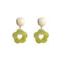 Cream Square Top And Lime Green Open Flower Drop Stud Earrings view 5