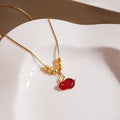 Gold Chain Red Rabbit Pendant Necklace with Bead Accents view 4