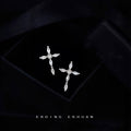 Silver Tone Clear Stone Cross Stud Earrings For Women view 3