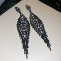 Sparkling Crystal Leaf Long Tassel Earrings in Five Colors view 2