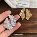 Textured Leaf Crystal Stud Earrings in Silver and Gold Tone view 4