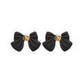 Black Bow Stud Earrings With Gold-Tone Centers - One Style view 5
