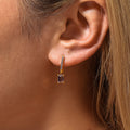 Gold Huggie Hoops Square Zircon Drop Earrings Black Green Blue Clear view 2