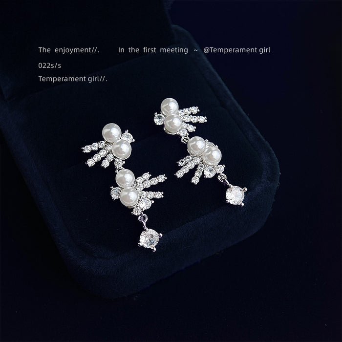 Silver Pearl Crystal Cascade Drop Earrings Clip And Stud
