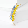Blue and Yellow Crystal Wheat Stalk Brooch in Gold Tone view 1