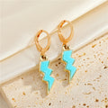 Gold Tone Enamel Lightning Bolt Huggie Drop Earrings in Six Colors view 8