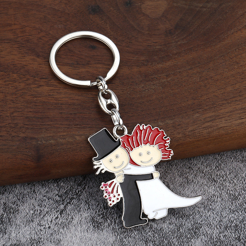 Bride and Groom Enamel Keychain, Cute Couple Metal Bag Charm
