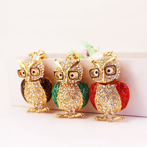 Rhinestone Owl Keychain with Glasses, Gold-Tone Zinc Alloy Bag Charm