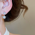 Silver Tone Open Star Drop Stud Earrings with Crystals view 4