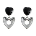 Black Enamel Heart Drop Earrings Silver Open Heart Dangles view 5