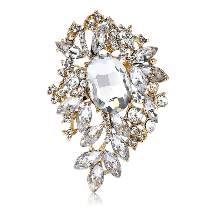 Oversized Oval Crystal Leaf Cluster Brooch in Eleven Colorways