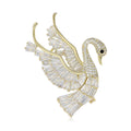 Crystal Swan Brooch with Raised Wings in Silver and Gold Tones view 1