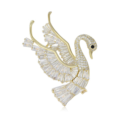 Front view of swan with raised layered wings and clear stone accents