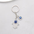 Gold and Silver Tone Crystal Hamsa Evil Eye Split Ring Keychains view 3