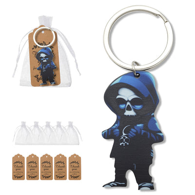Blue grim reaper keychain with organza bags and kraft tags