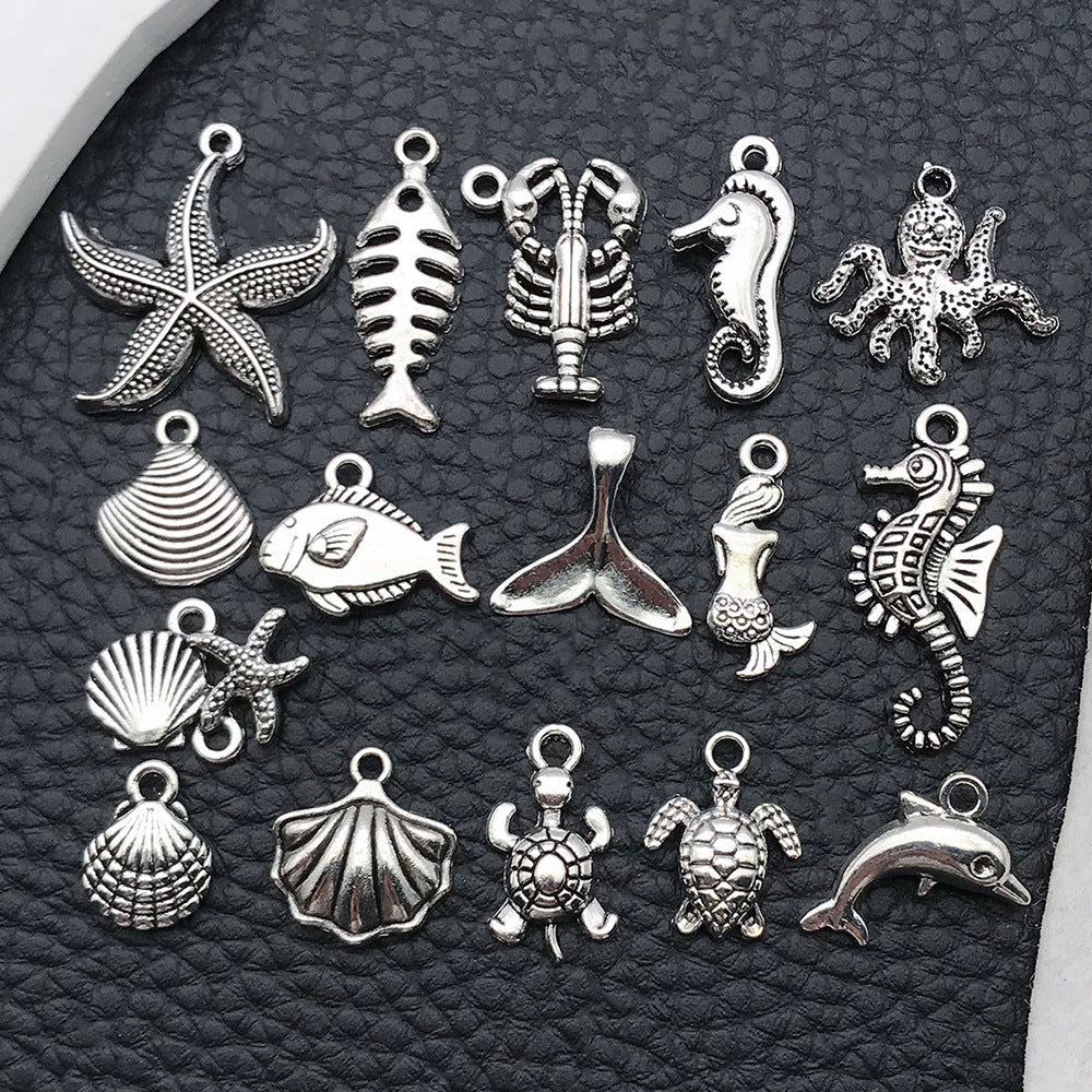 Antique Zinc Alloy Seahorse Starfish Turtle Charm Pendant for Bracelet Jewelry