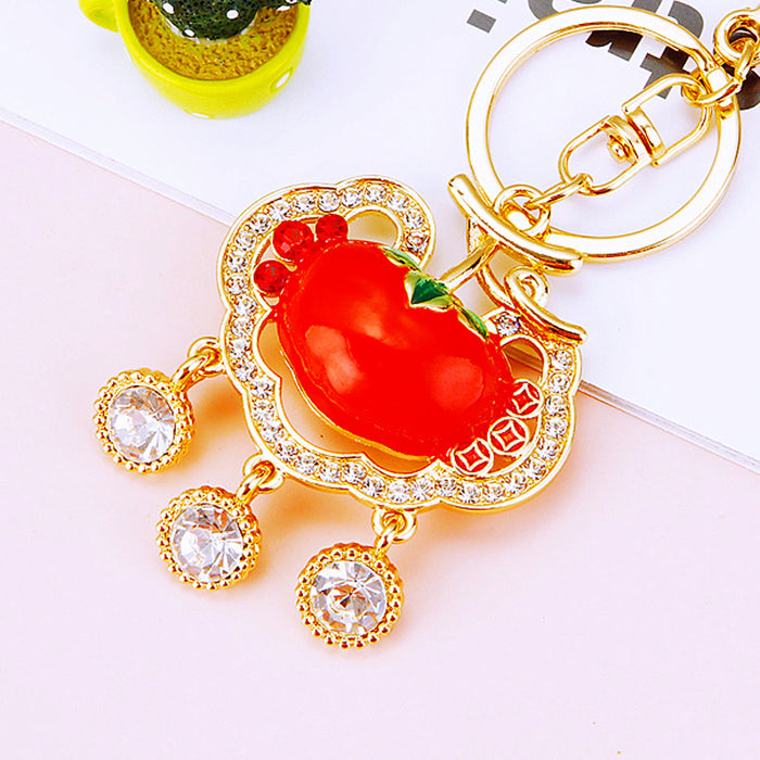 Jeweled Persimmon Keychains with Pearl Crystal and Assorted Dangle Options