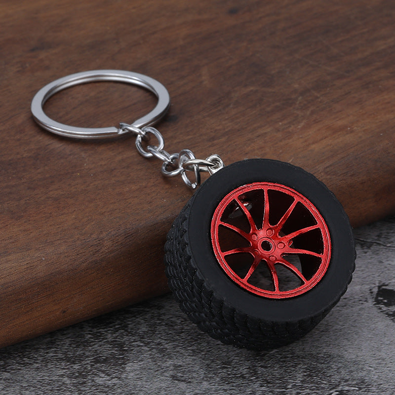 Rubber Car Tire Wheel Keychain Racing Rim Charm for Auto Accessories