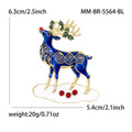Blue Enamel Christmas Reindeer Brooch Gold Holly Snow Base view 6